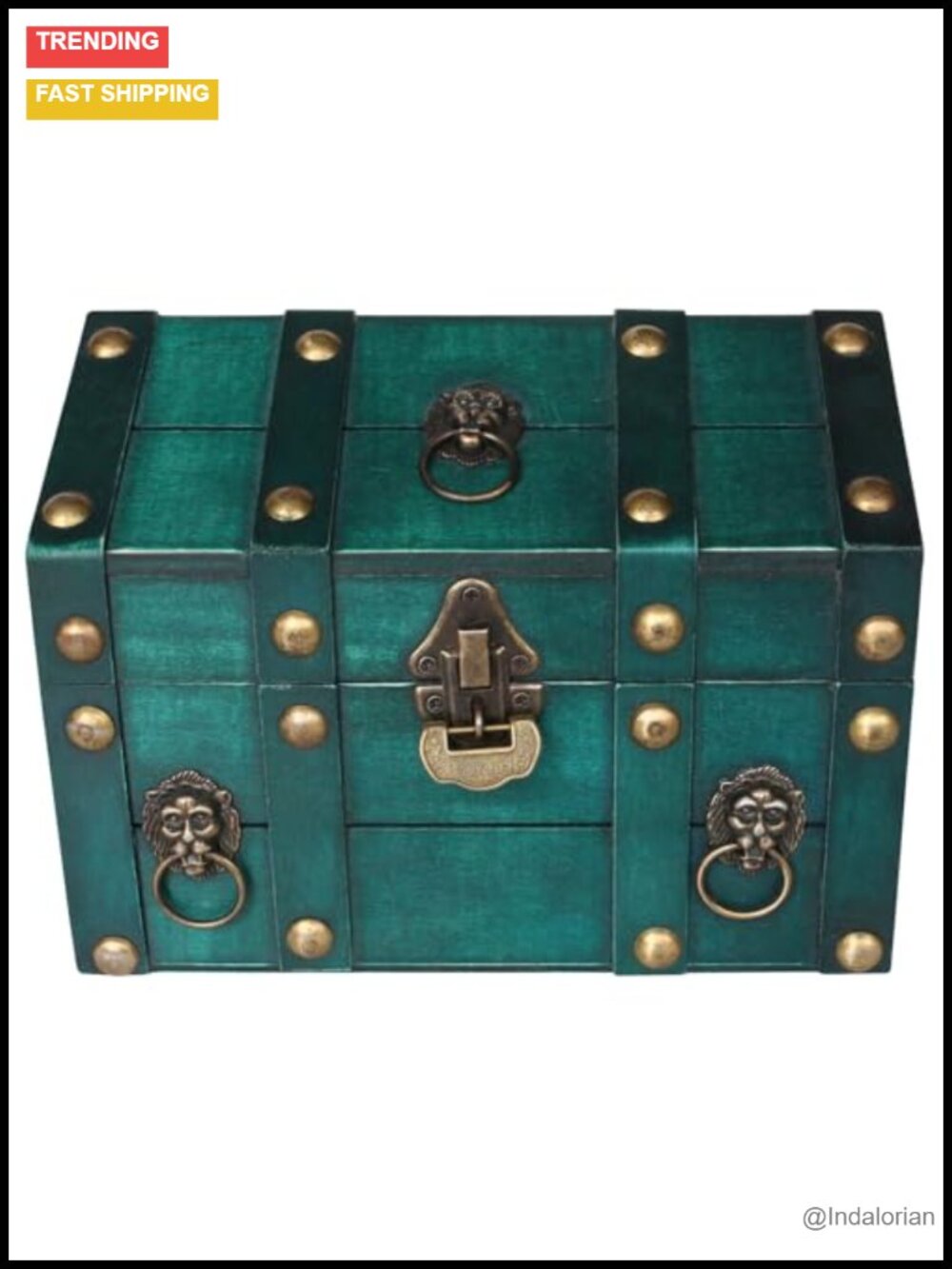 Vintage Wood Metal Lock Treasure Chest Jewelry Box Keepsake Storage
